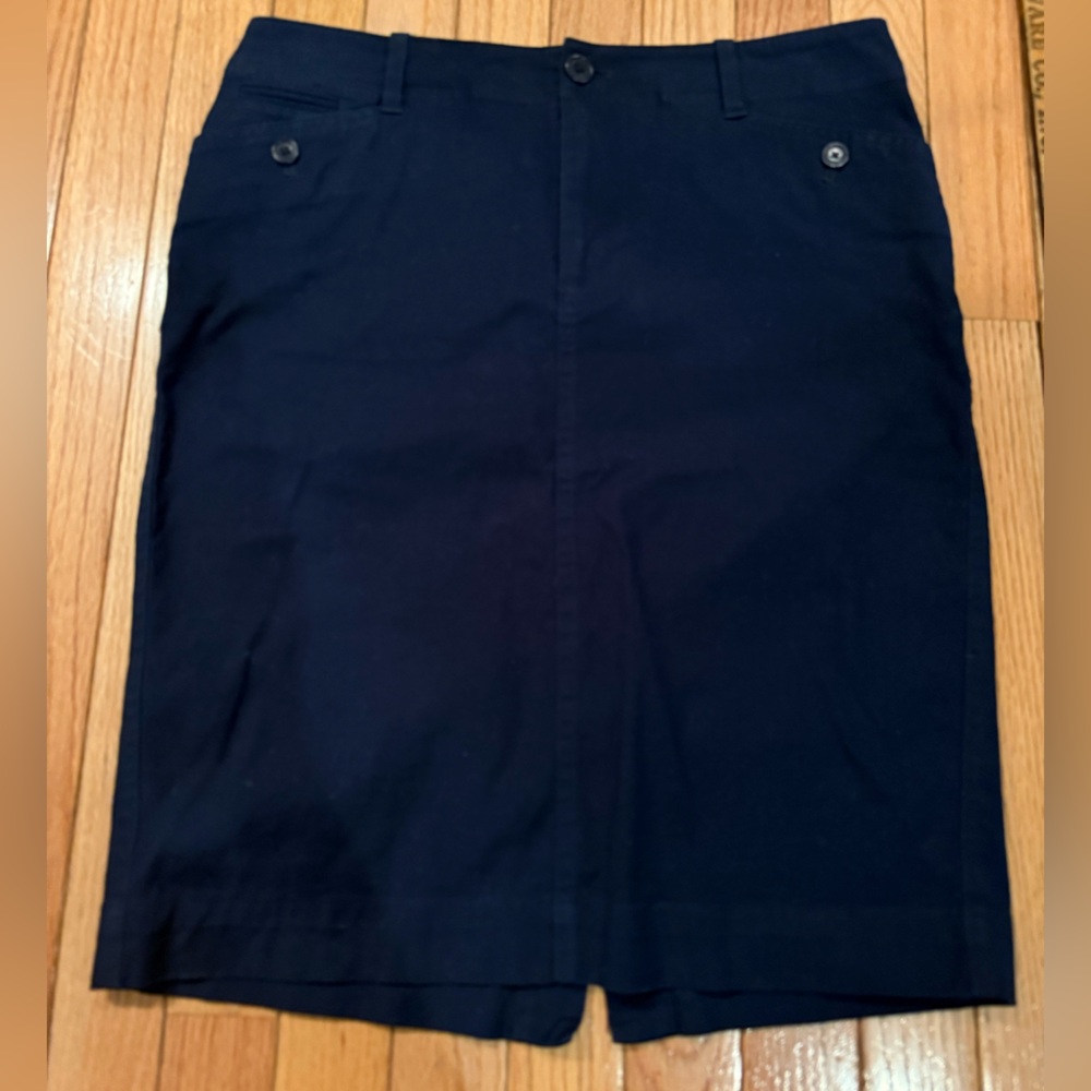Ralph Lauren Dark Blue Pencil Skirt Cinch Buckle Back Nautical Coastal Beach